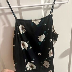 Kendall & Kylie Black Floral Satin Cami with White Blooms